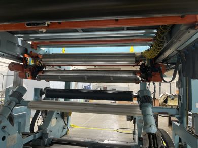 Two 60\" OD 72\" Wide Floor Pick Up Unwinders w/ Auto Splice Unit